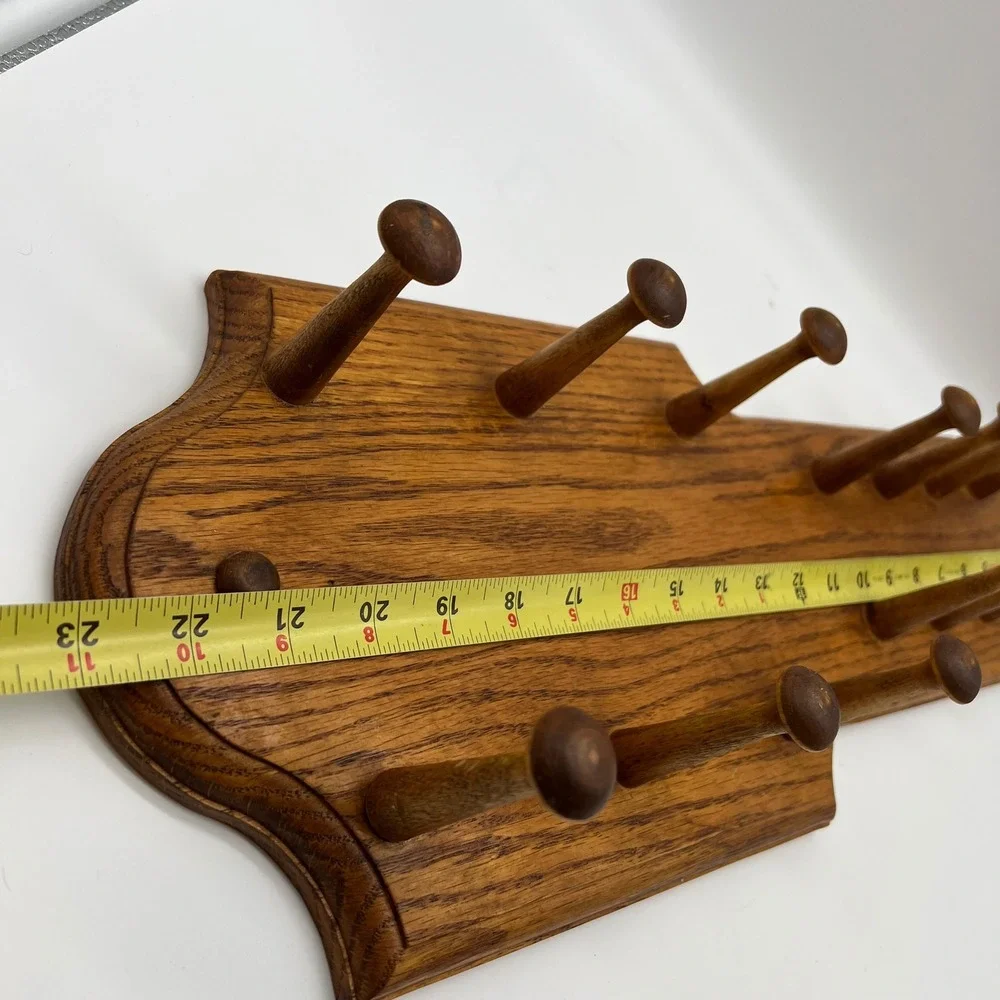 Cottagecore Wood Wall Display Rack – 14 Spindle Pegs Rustic Decor Vintage 80s